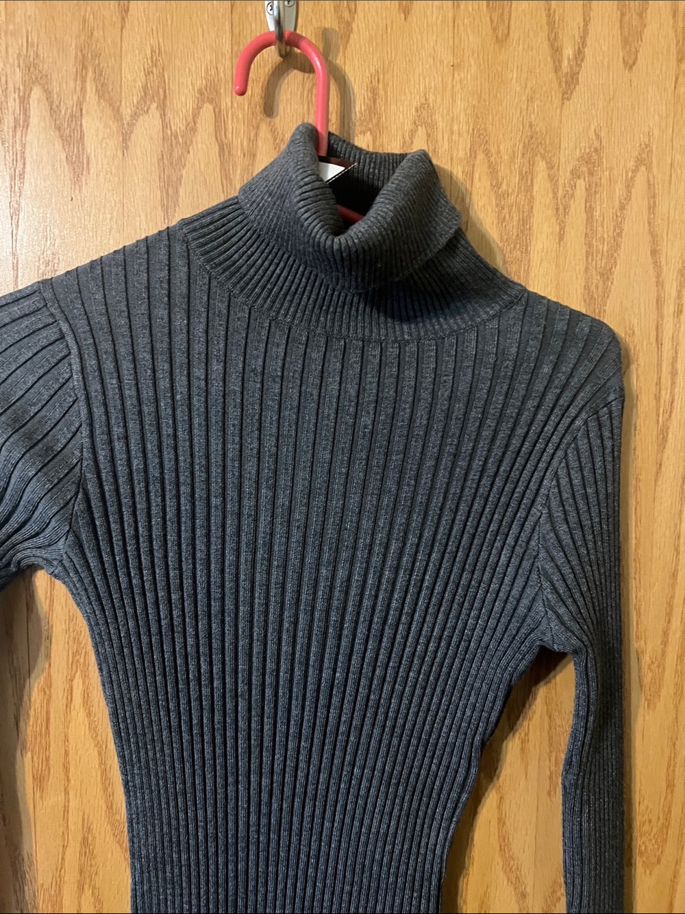 Express Ribbed Turtleneck Sweater Dress - Charcoal - Picture 2 of 3
